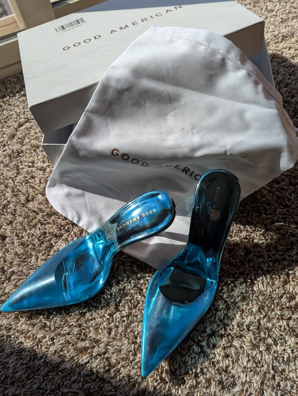 Good American Translucent Blue Pointed Toe Mule Heel - Picture 2 of 13